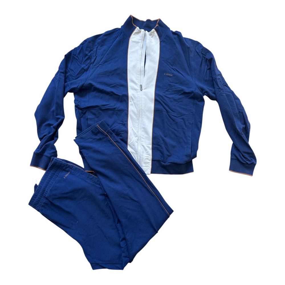 Z Zegna Navy and White Track Suit